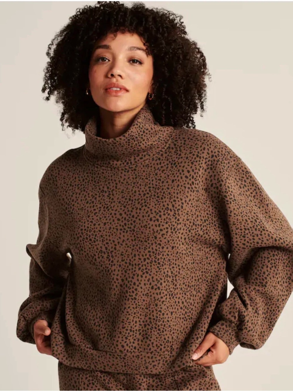 Abercrombie & Fitch Leopard Animal Print Turtleneck Soft A&F Sweatshirt